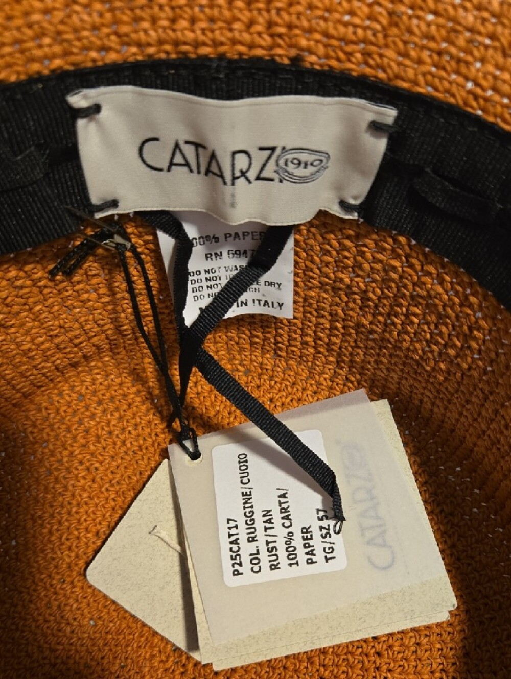 Catarzi 1910 Wide Brim Crochet 'Sao Paulo' Crochet Sun Hat - Rust Orange - Picture 2 of 6